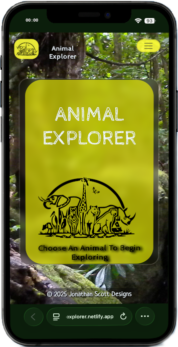 A mobile phone showing the animal explorer website