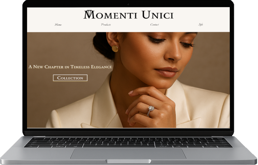 A laptop showing the momenti unici website